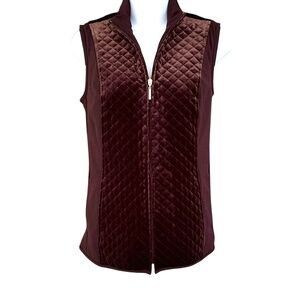 Susan Graver brown velveteen quilted zip vest, size XXS, like new!
